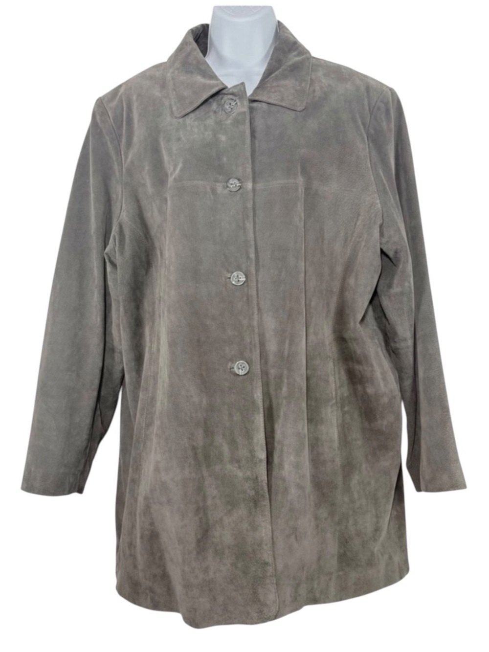 Venezia 100% Leather Classic Minimalist Gray Suede Button-Front Coat Sz18/20